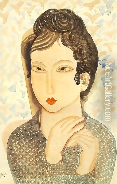 Portrait of a Woman with Black Hair 1938 Oil Painting - Aurel Bernath