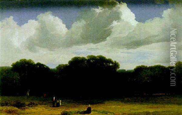 Landscape With Figures On A Heath Oil Painting - James Arthur O'Connor