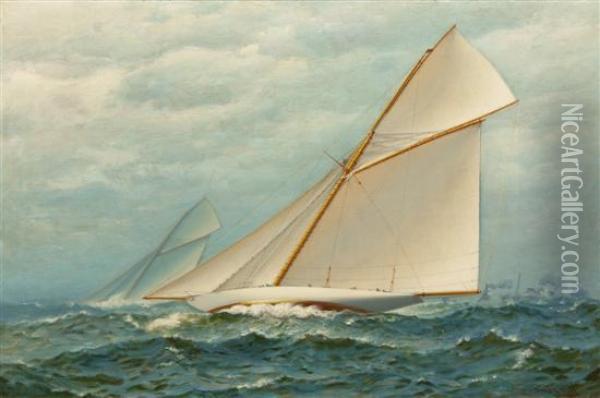 America's Cup Race Oil Painting - James Gale Tyler