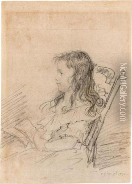 Portrait Of A Young Girl, Sitting In A Chair With A Book In Her Hand Oil Painting - Antoine-Jean Gros