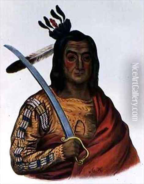 Mou Ka Ush Ka or The Trembling Earth a Yankton Sioux Chief Oil Painting - George Cooke