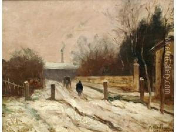 Vers L'usine, Le Chemin Enneige Oil Painting - Paul Sebilleau