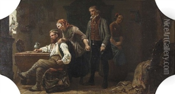 Die Aufwartung Oil Painting - Carl Wilhelm Huebner