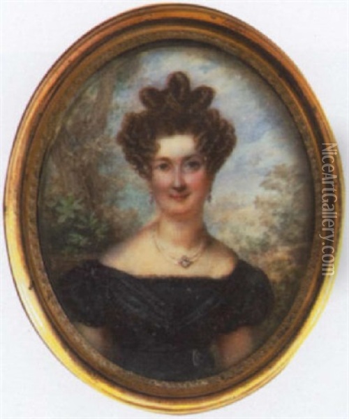 Portrait Of A Lady Wearing A Black Evening Dress Oil Painting - Joseph Fourcade