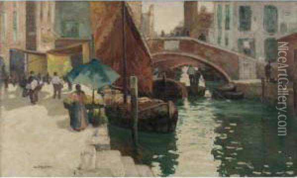 Bridge Oil Painting - George Elmer Browne