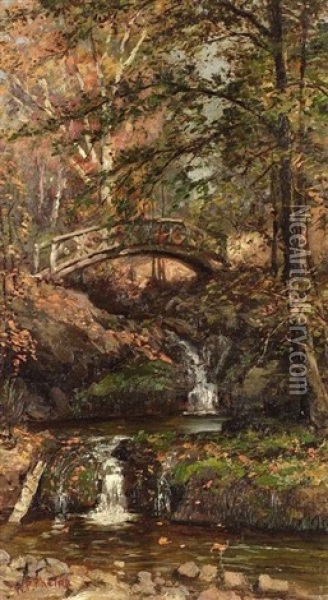 Autumn Woodland Landscape (+ Another Similar; 2 Works) Oil Painting - William Preston Phelps