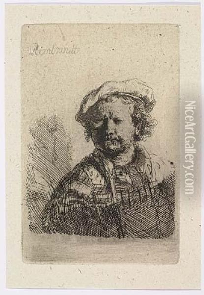 Self Portrait In A Flat Cap And Embroidered Dress<</b> Oil Painting - Rembrandt Van Rijn