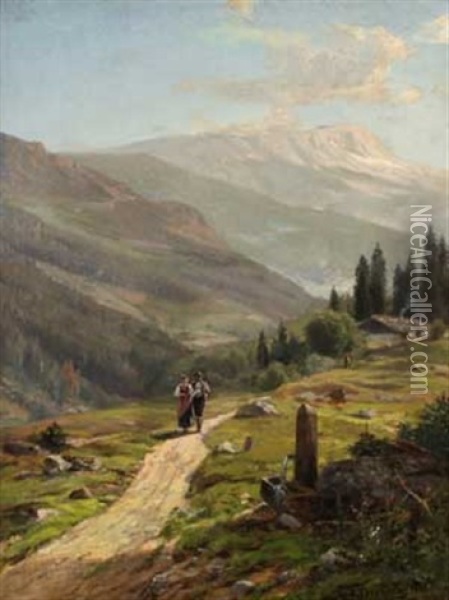 Bauernpaar Auf Sommerlicher Alm Oil Painting - Ernst Von Bernuth