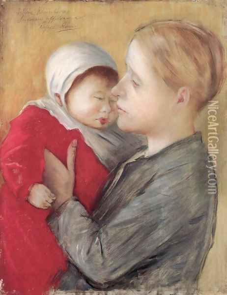 Mother with Child 1890 Oil Painting - Jozsef Rippl-Ronai