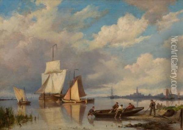 A Quiet Harbor Oil Painting - Hendrik Barend Koekkoek