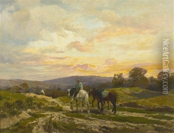 Abendliche Landschaft An Einem Sommertag Oil Painting - Clement (Charles-Henri) Quinton