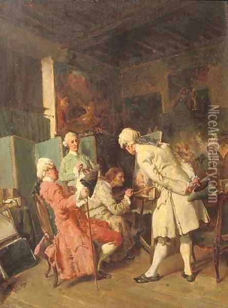 Observing an artist at work Oil Painting - Henri Van Wijk