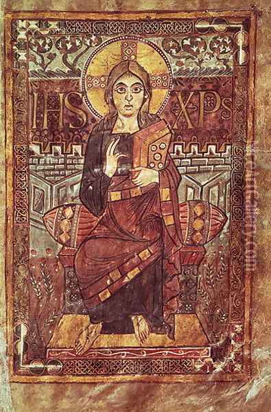 Christ in Majesty, from the Godescale Gospel, c.781-783 AD Oil Painting - Anonymous Artist