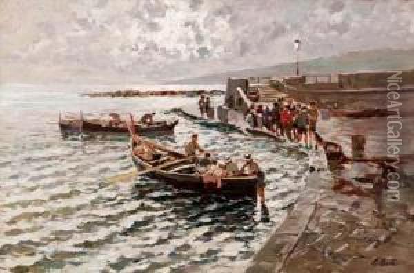 Marina Con Barche Oil Painting - Emmanuel Costa