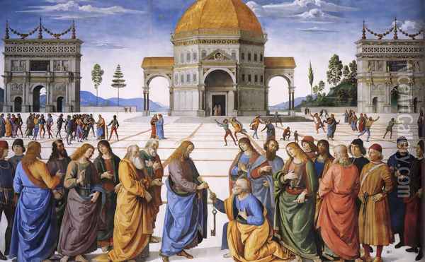 Christ Handing the Keys to St Peter 1481-82 Oil Painting - Pietro Vannucci Perugino