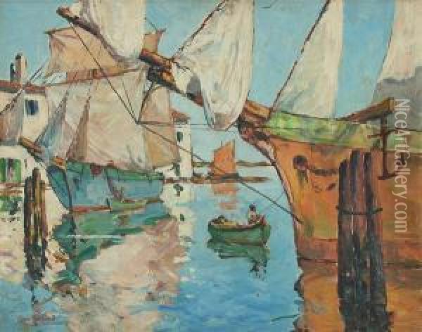 In An Old French Port Oil Painting - George Turland
