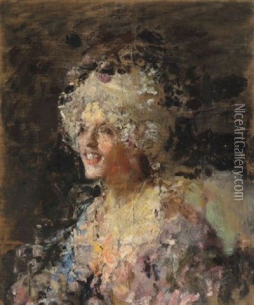 Donna In Costume Del Settecento Oil Painting - Antonio Mancini