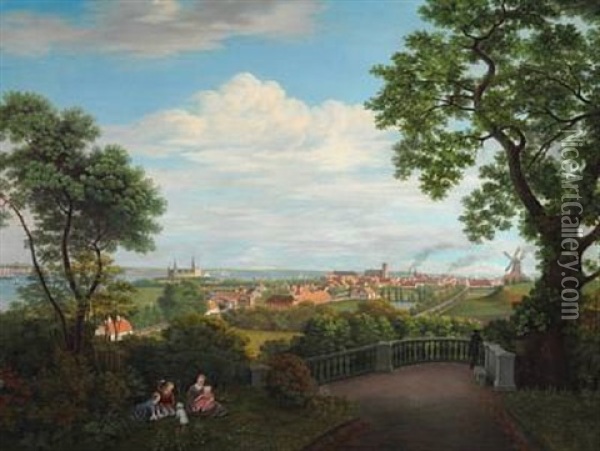 View Of Helsingor With Kronborg Castle In The Background Oil Painting - Frederik (Johan Frederick) Moller
