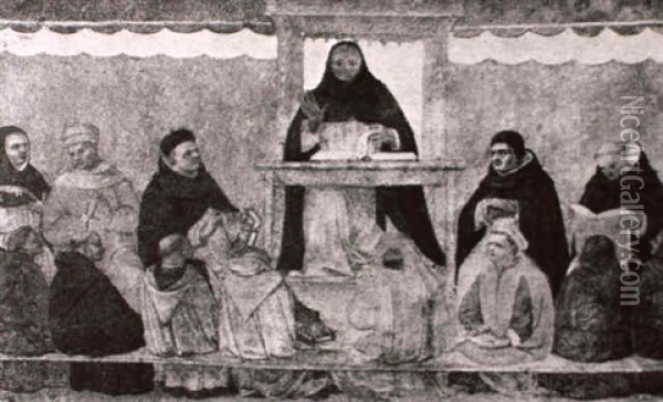 Saint Thomas Aquinas Preaching To His Disciples Oil Painting - Benozzo (Alessio de Lese di Sandro) Gozzoli