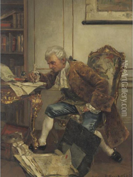 Keeping The Books Oil Painting - Rudolph Ernst