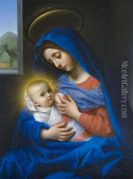 The Madonna Suckling The Christ Child Oil Painting - Carlo Dolci