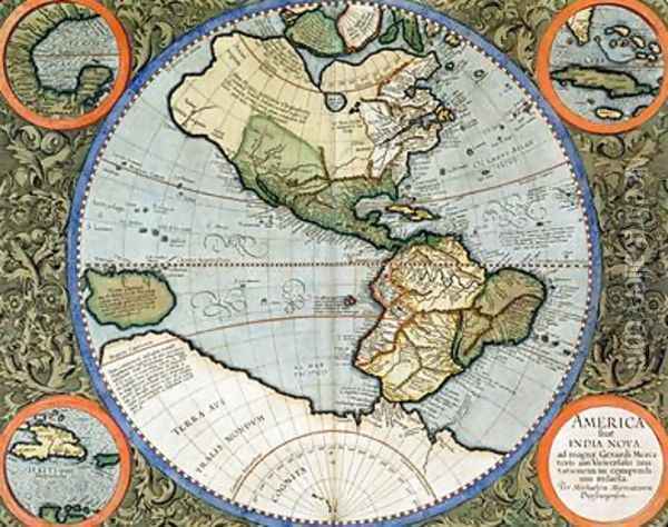 America sive India Nova from Atlas cosmographicae meditationes de fabrica mundi et fabricati figura Oil Painting - Michael Mercator