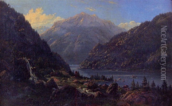 Norskt Fjordlandskap Oil Painting - Carl Ludwig Ferdinand Messmann