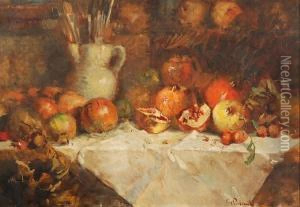 Natura Morta Con Frutta Ebrocca Con Pennelli Oil Painting - Giuseppe Palanti