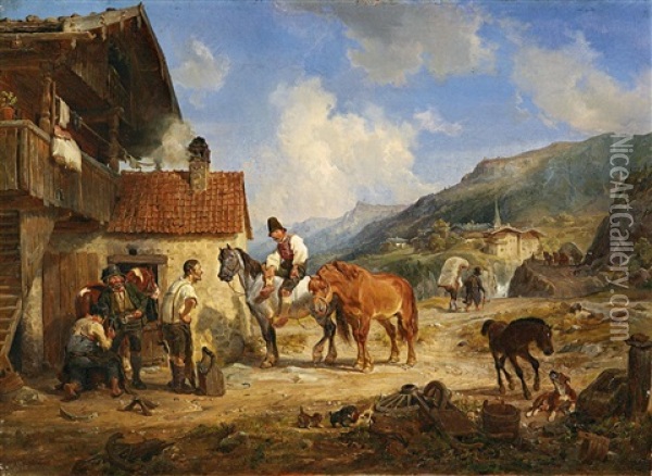 Beim Hufschmied Oil Painting - Hermann Kauffmann the Elder