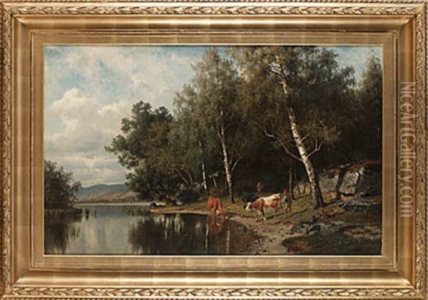 Kor Vid Sjo Oil Painting - Edward (Johan-Edvard) Bergh