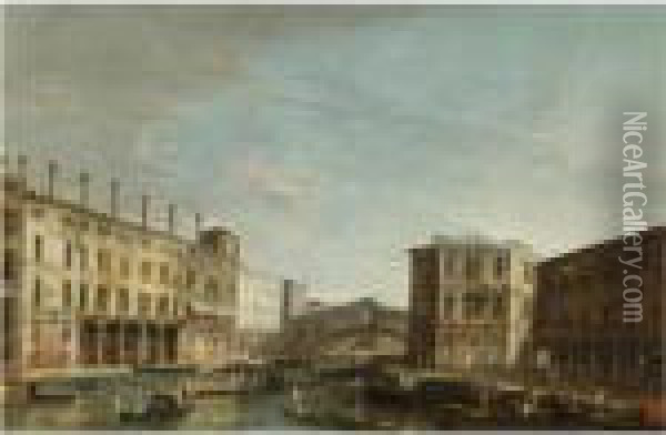 Venice, A View Of The Grand Canal Looking South Towards The Rialto Bridge Oil Painting - Apollonio Domenichini