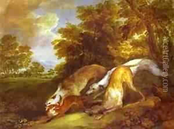 Dogs Chasing A Fox 1784-1785 Oil Painting - Thomas Gainsborough