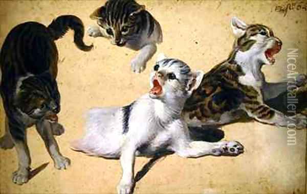 Four Studies of Kittens Oil Painting - Alexandre-Francois Desportes