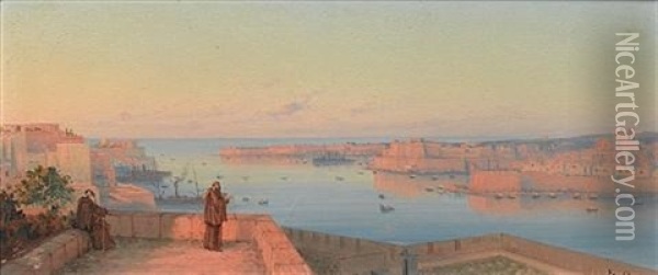 View Of The Grand Harbour And The Three Fortified Cities Of Cospicua, Vittoriosa, And Senglea, Malta Oil Painting - Luigi Maria Galea