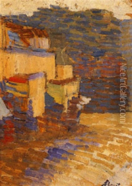 L'entree Du Village Oil Painting - Louis Hayet