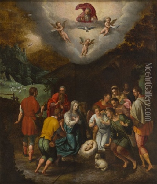 Adoration Of The Shepherds Oil Painting - Gillis Mostaert the Elder