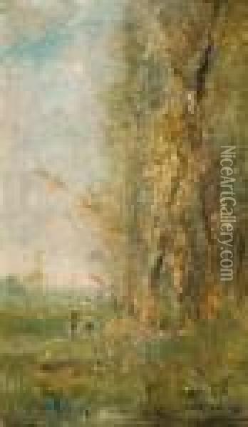 Figuren Bij De Bosrand Oil Painting - Jean-Baptiste-Camille Corot