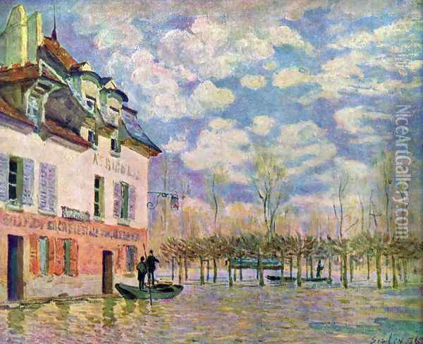 Punt in the inundation Oil Painting - Alfred Sisley