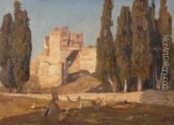 Partie In Konstantinopel
 (istanbul). Oil Painting - Georg Macco
