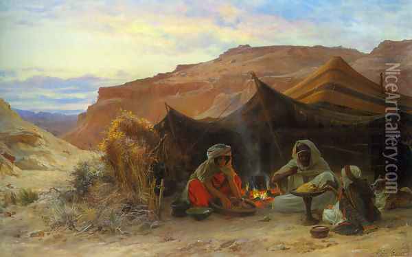 Bedouins in the Desert Oil Painting - Eugene-Alexis Girardet