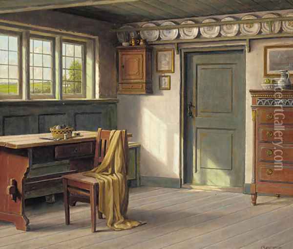 A sunlit interior Oil Painting - Carl Frederik Sorensen