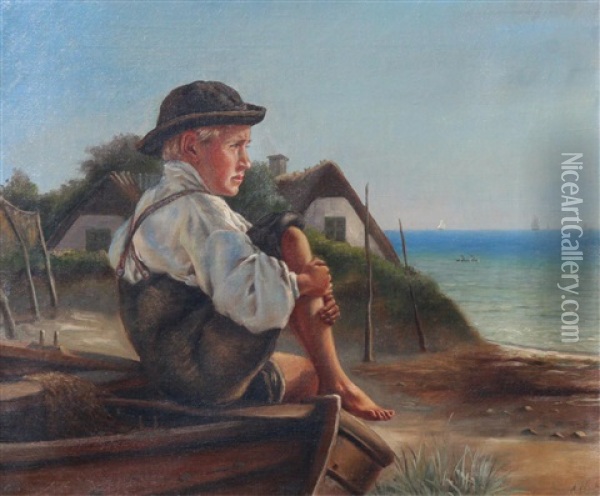 Coastal Scene With Young Fisherman Oil Painting - Anton Laurids Johannes Dorph