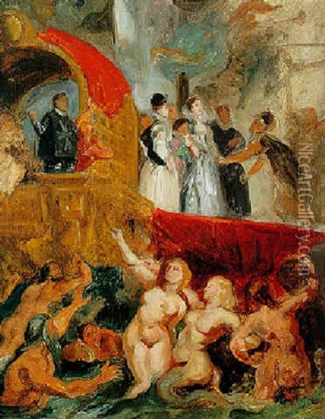 L'arrivee De Marie De Medici A Marseille Oil Painting - Eugene Delacroix