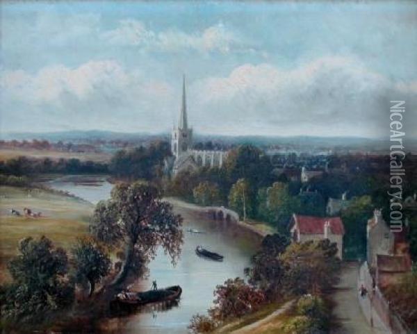 stratford On Avon Barges Oil Painting - Henry Hotham Harris