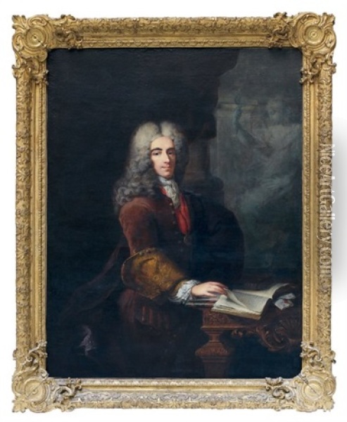 Portrait De (la Rochefoucauld?) A Son Bureau Oil Painting - Robert Levrac-Tournieres