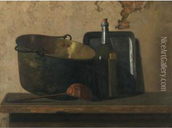 Wine And Brass Stewing Kettle Oil Painting - John Frederick Peto