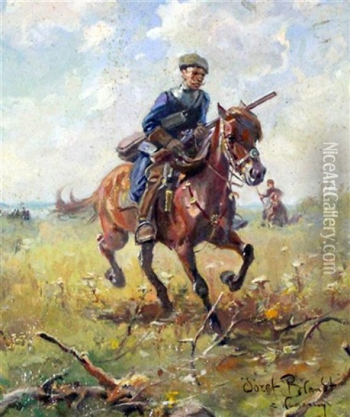 Cossack On Horseback Oil Painting - Jozef Brandt