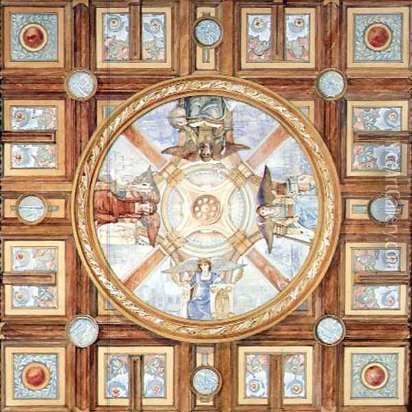 Design for a Drawing Room Ceiling for Warnham Court in Sussex Oil Painting - W.F. Randall
