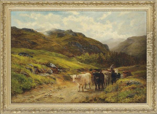 Driving Highland Cattle Oil Painting - Louis Bosworth Hurt