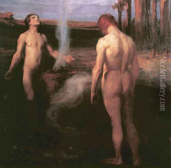 Kain and Abel 1899 Oil Painting - Laszlo Hegedus